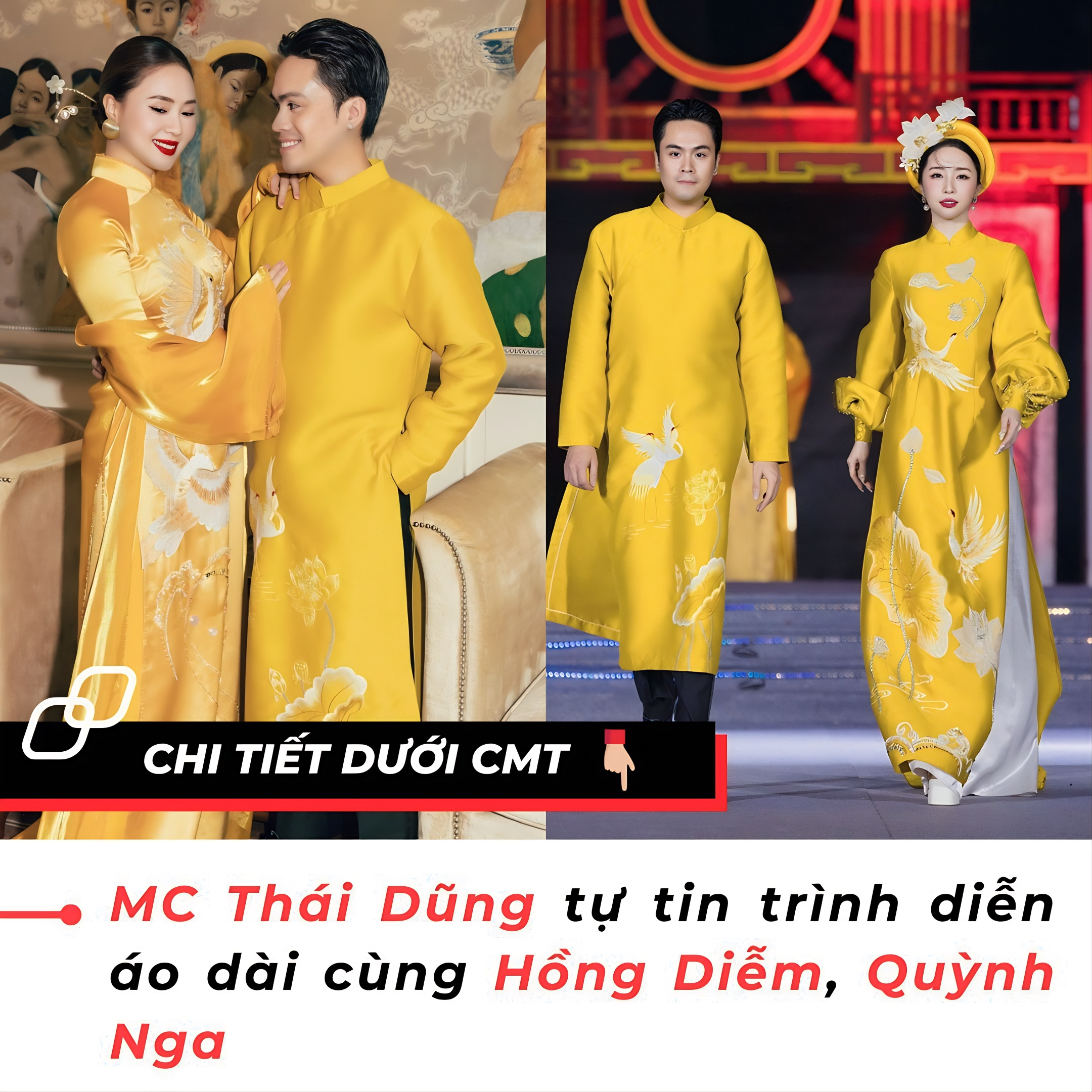 MC Thái Dũng tự tin trình diễn áo dài cùng Hồng Diễm, Quỳnh Nga