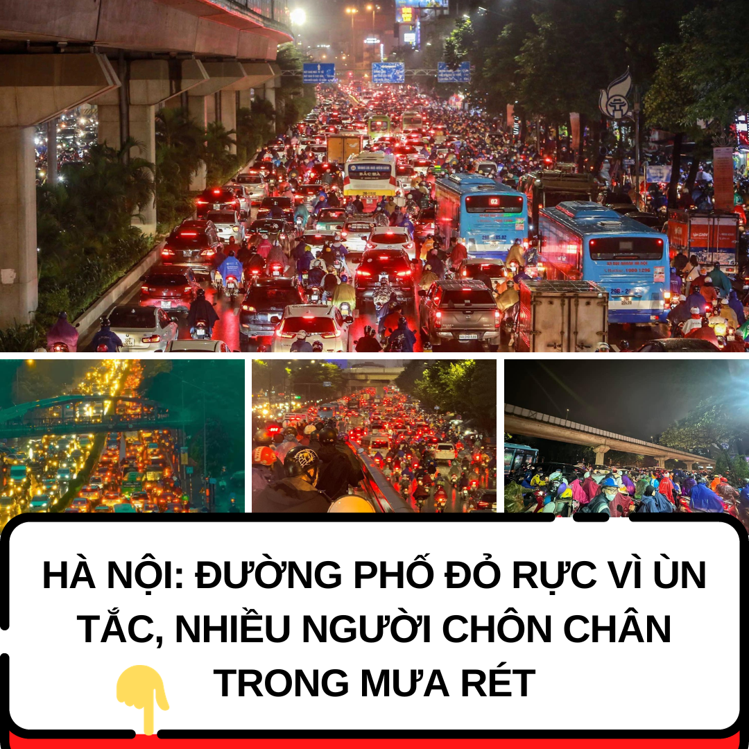 Hà Nội: Đường phố đỏ rực vì ùn tắc, nhiều người chôn chân trong mưa rét