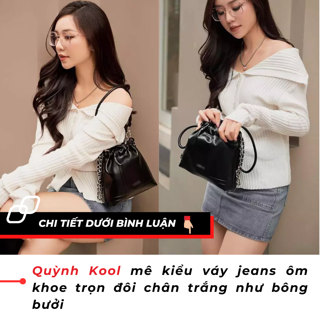 Quỳnh Kool mê kiểu váy jeans ôm khoe trọn đôi chân trắng như bông bưởi