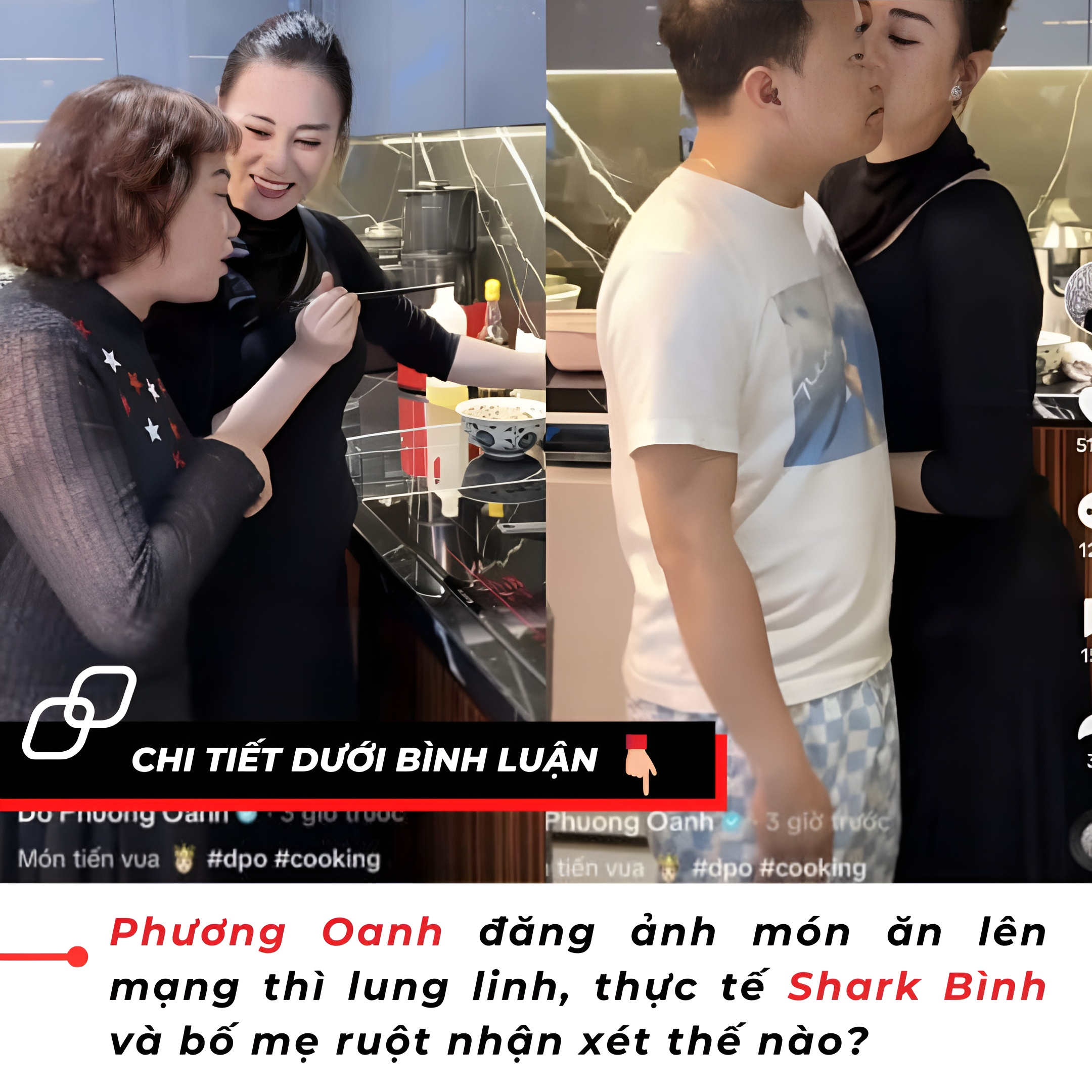 Phương Oanh đăng ảnh món ăn lên mạng thì lung linh, thực tế Shark Bình và bố mẹ ruột nhận xét thế nào?