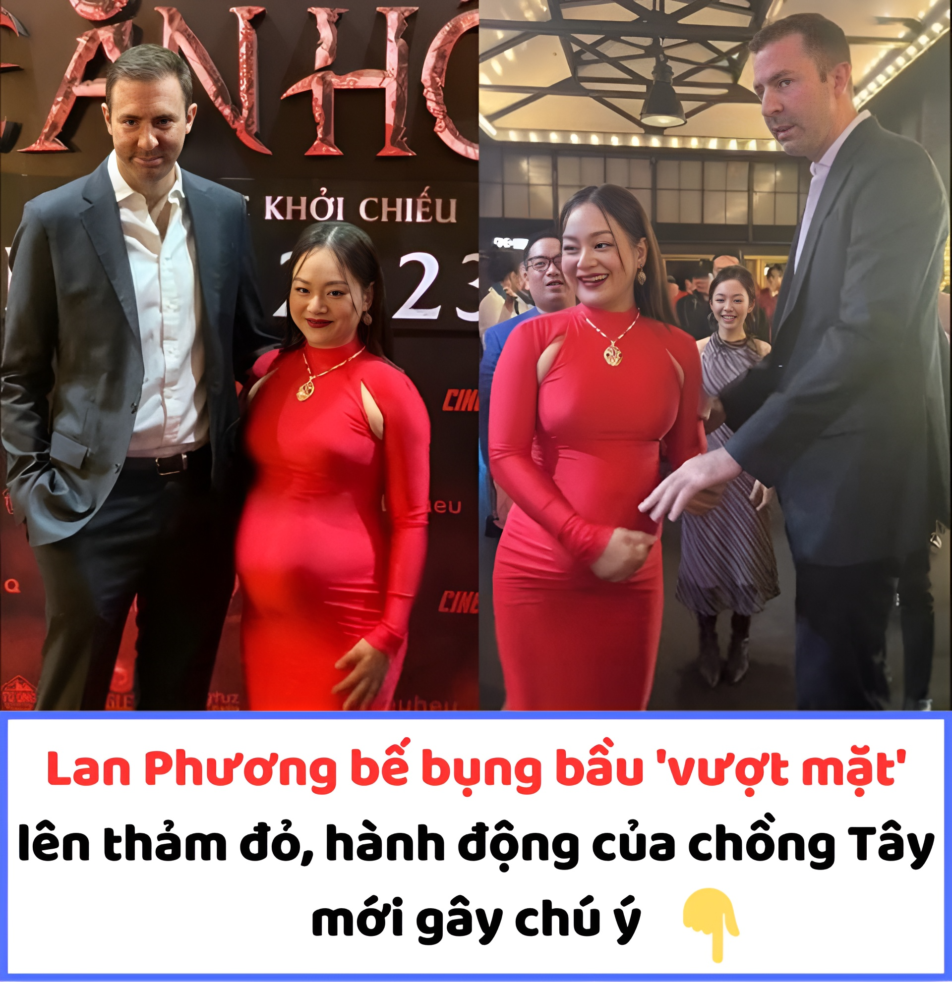 Lan Phương bế bụng bầu ‘vượt mặt’ lên thảm đỏ, hành động của chồng Tây mới gây chú ý